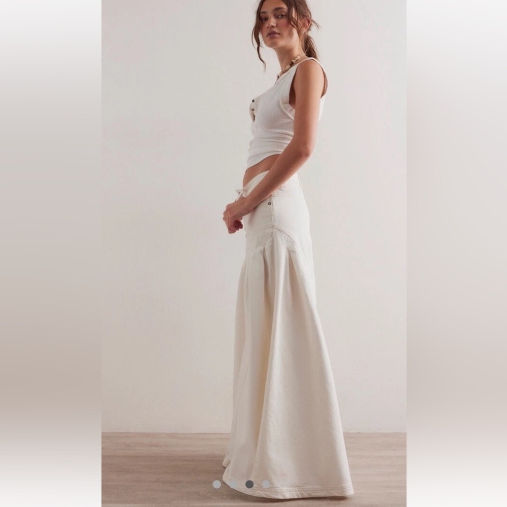 Free People Pandora Wide Leg Jeans We The Free Pleated Front Pockets Ivory - Picture 3 of 6